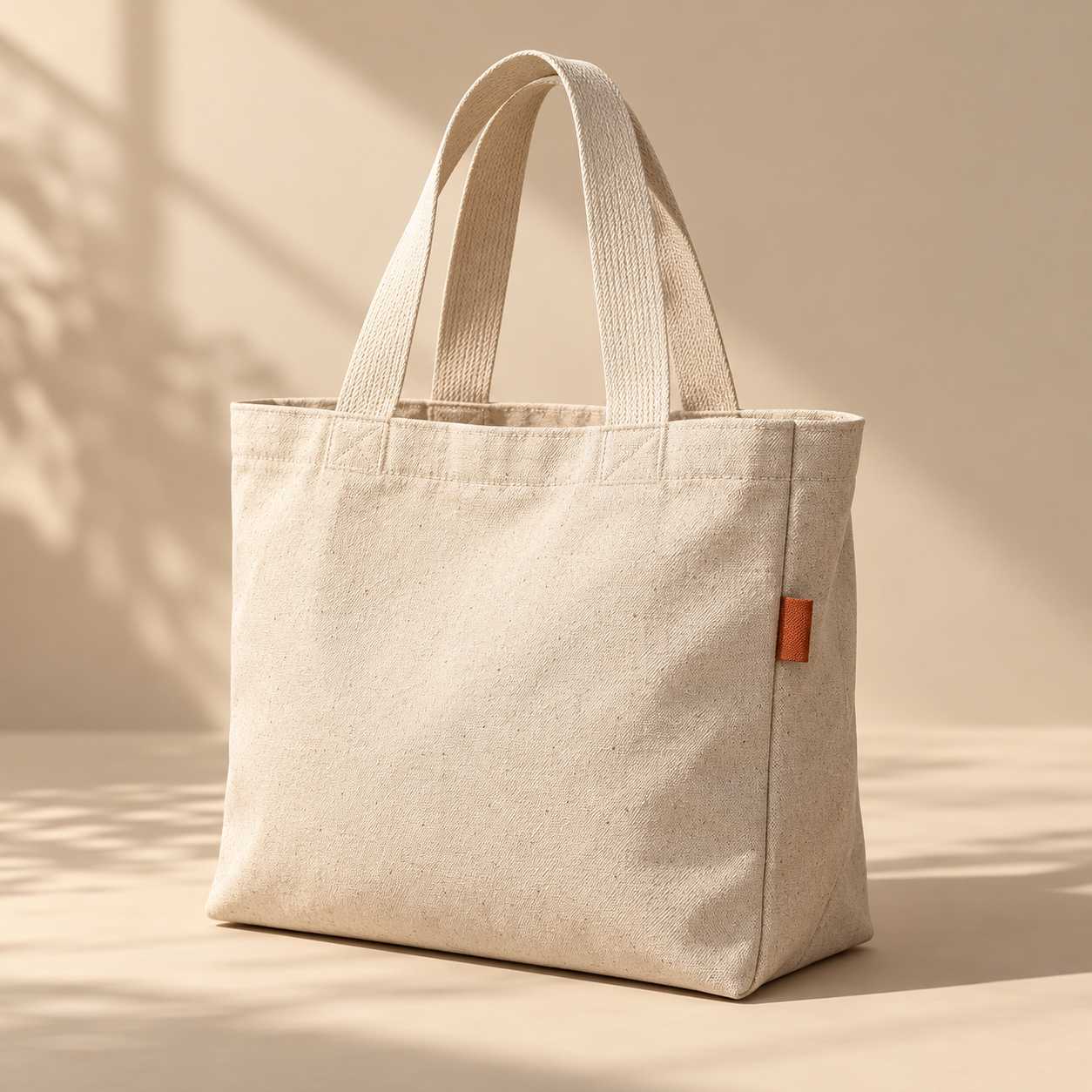 Natural canvas tote with cream handles and a terracotta accent
