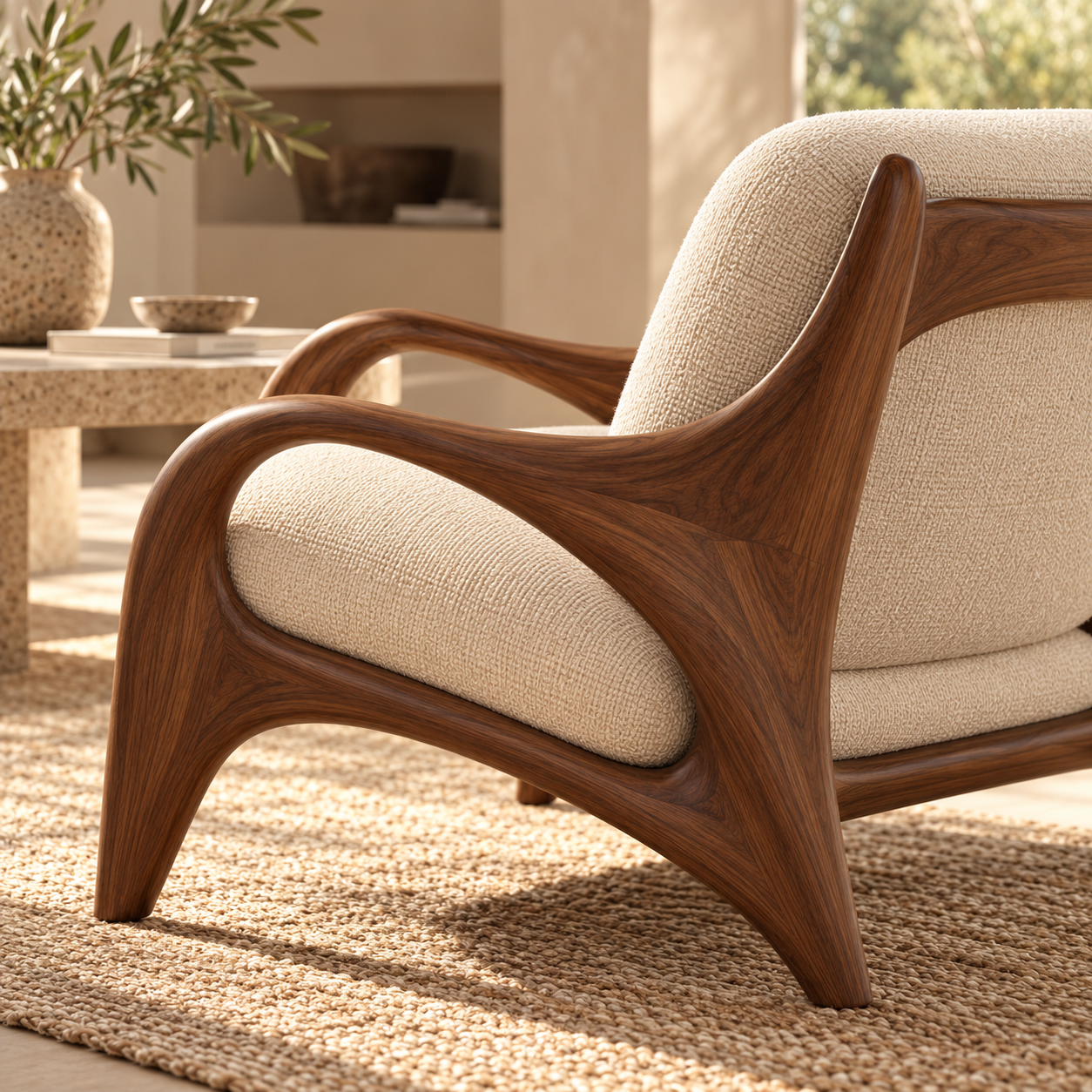 Architect Lounge Chair with Sculpted Solid Walnut Frame and Premium Cream Upholstery for Slow Weekend Living — alternate editorial view