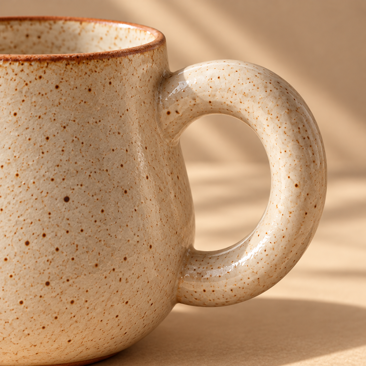 Studio Mug — close-up of the sculptural round handle and its join with the ceramic body